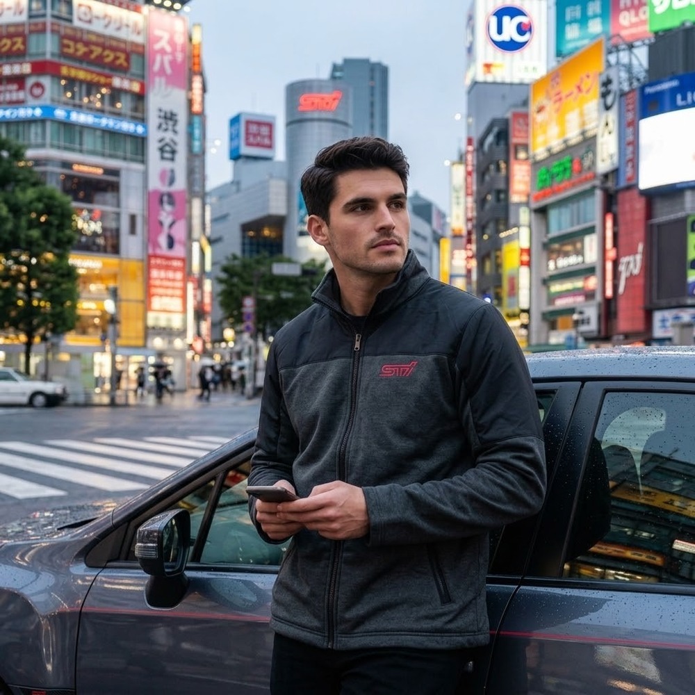 Fossa Subaru STI Mens Small Gray Black Embroidered Full Zip Performance Jacket